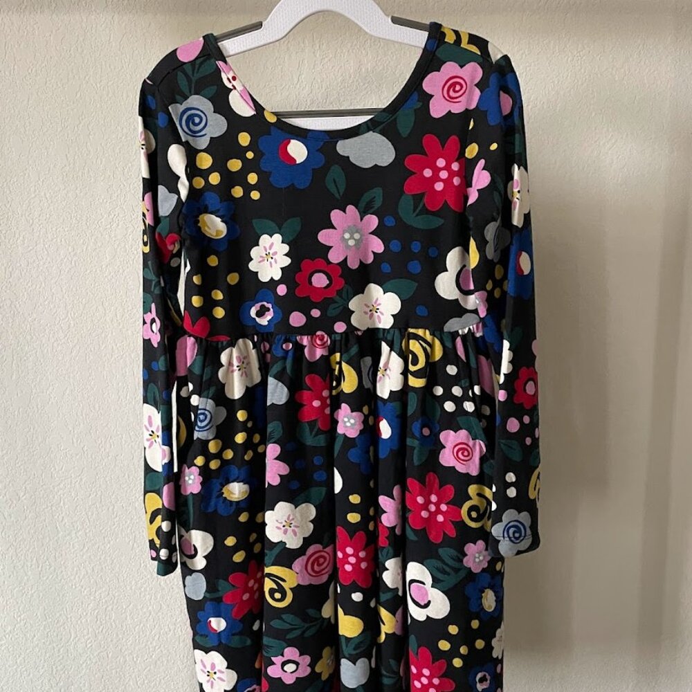 Hanna Andersson girls skater dress 6-7 long sleeve with pockets floral NWOT
